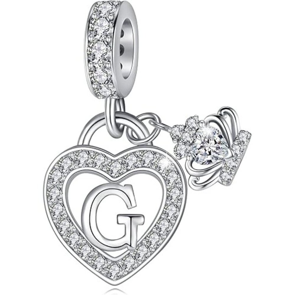 Letter G Letter Charms Silver Heart Alphabet Initial Dangle Charms